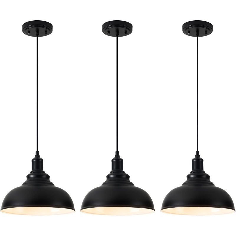 Black Farmhouse Dome Pendant Lights 3 Pack