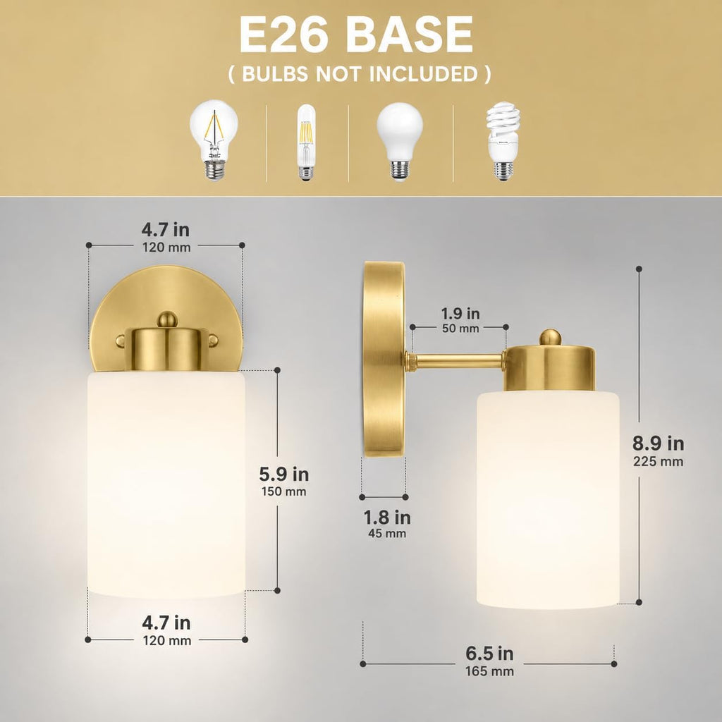 Gold Glass Bathroom Wall Sconces Set