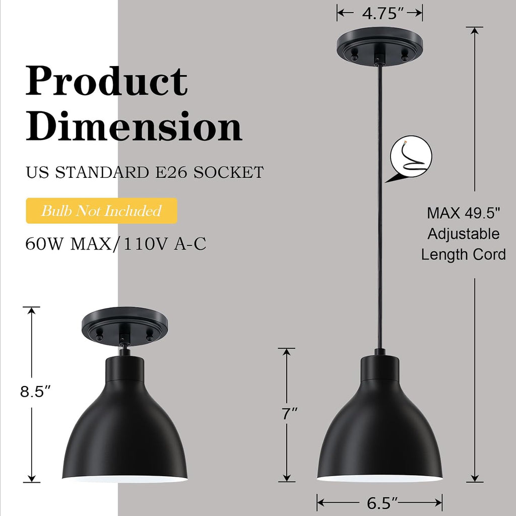 Black Dome Farmhouse Pendant Lights 3 Pack