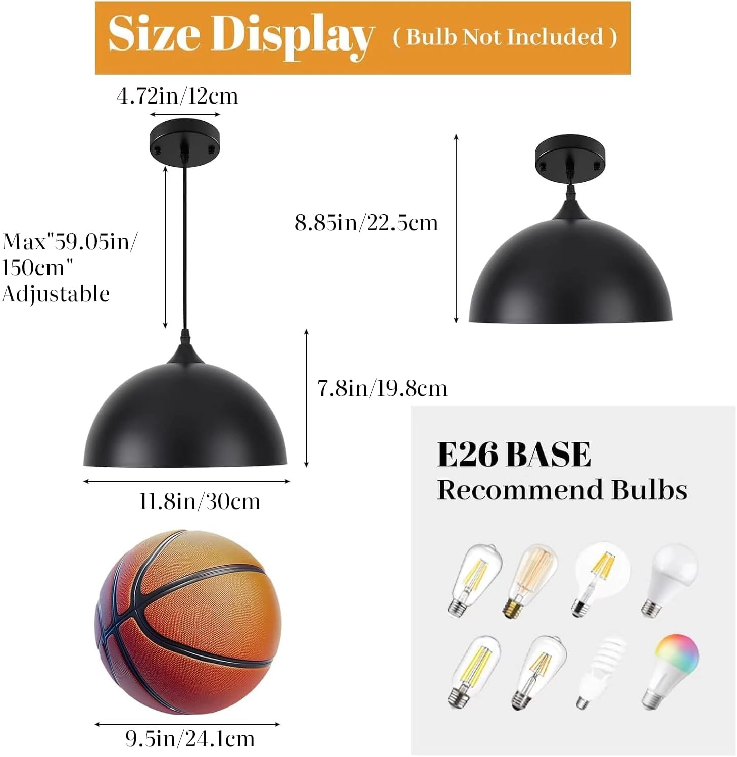 Black Dome Kitchen Pendant Lights Set