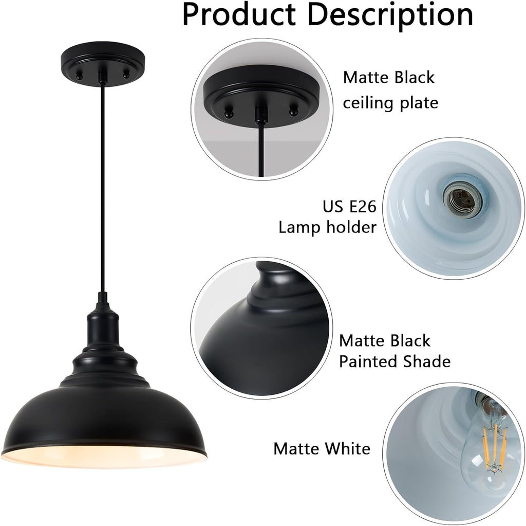 Black Farmhouse Dome Pendant Lights 3 Pack