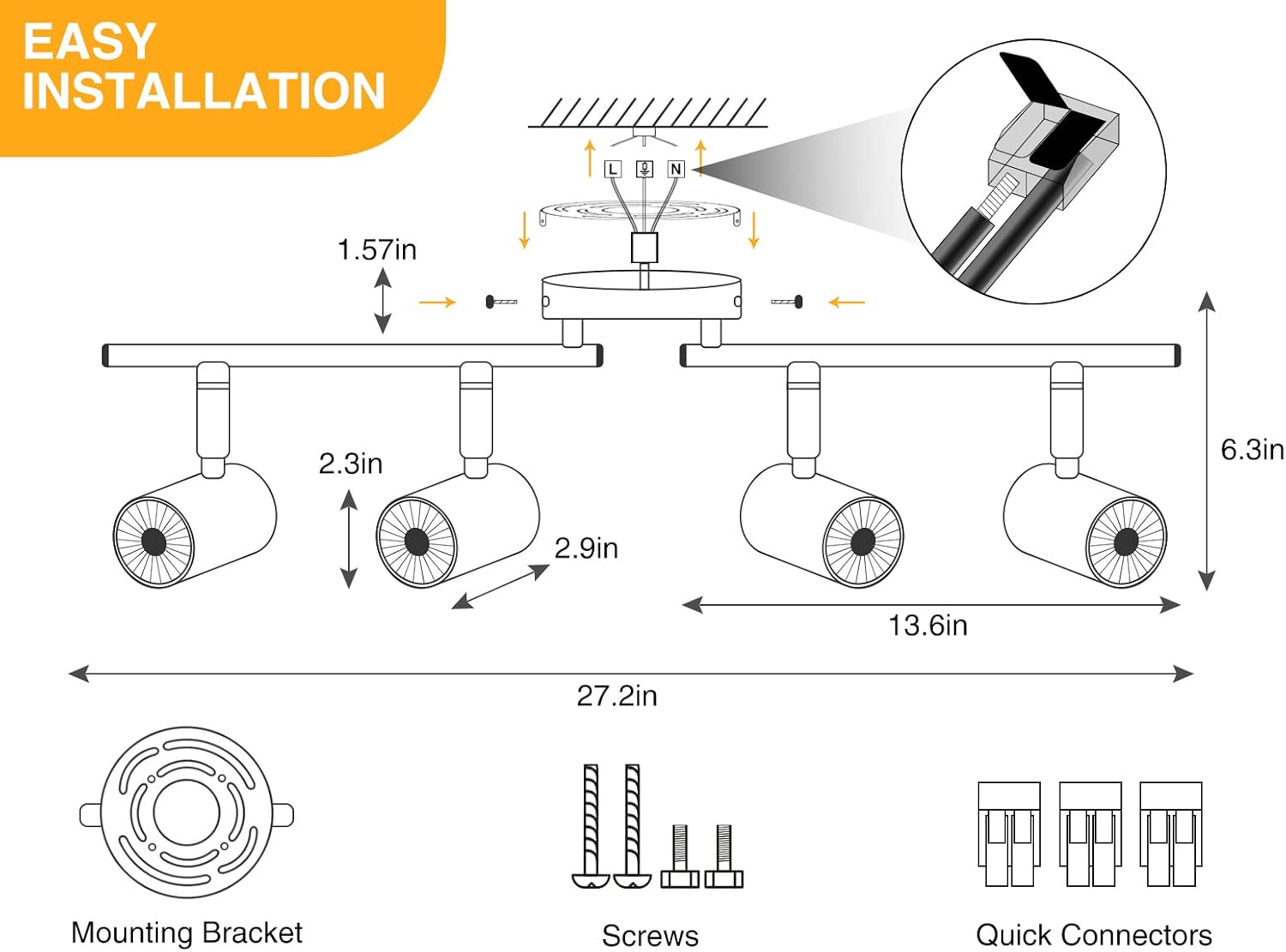 Black LED Ceiling Track Lighting Fixtures