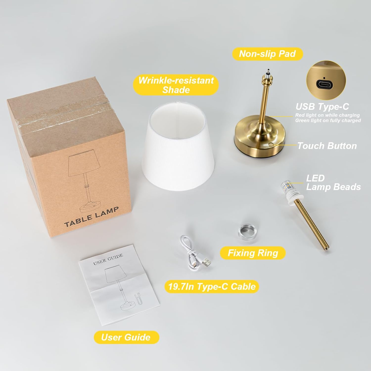 Rechargeable Brass Cordless Table Lamp