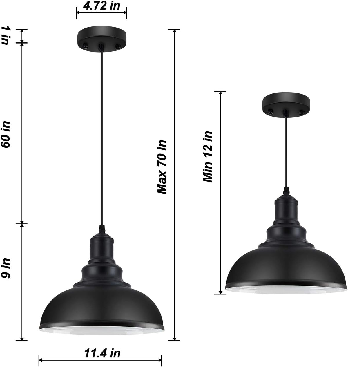 Vintage Black Metal Pendant Light
