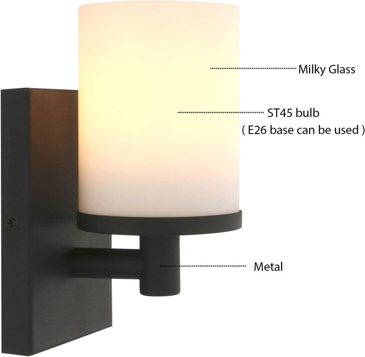 Vintage Black Glass Wall Sconce Light