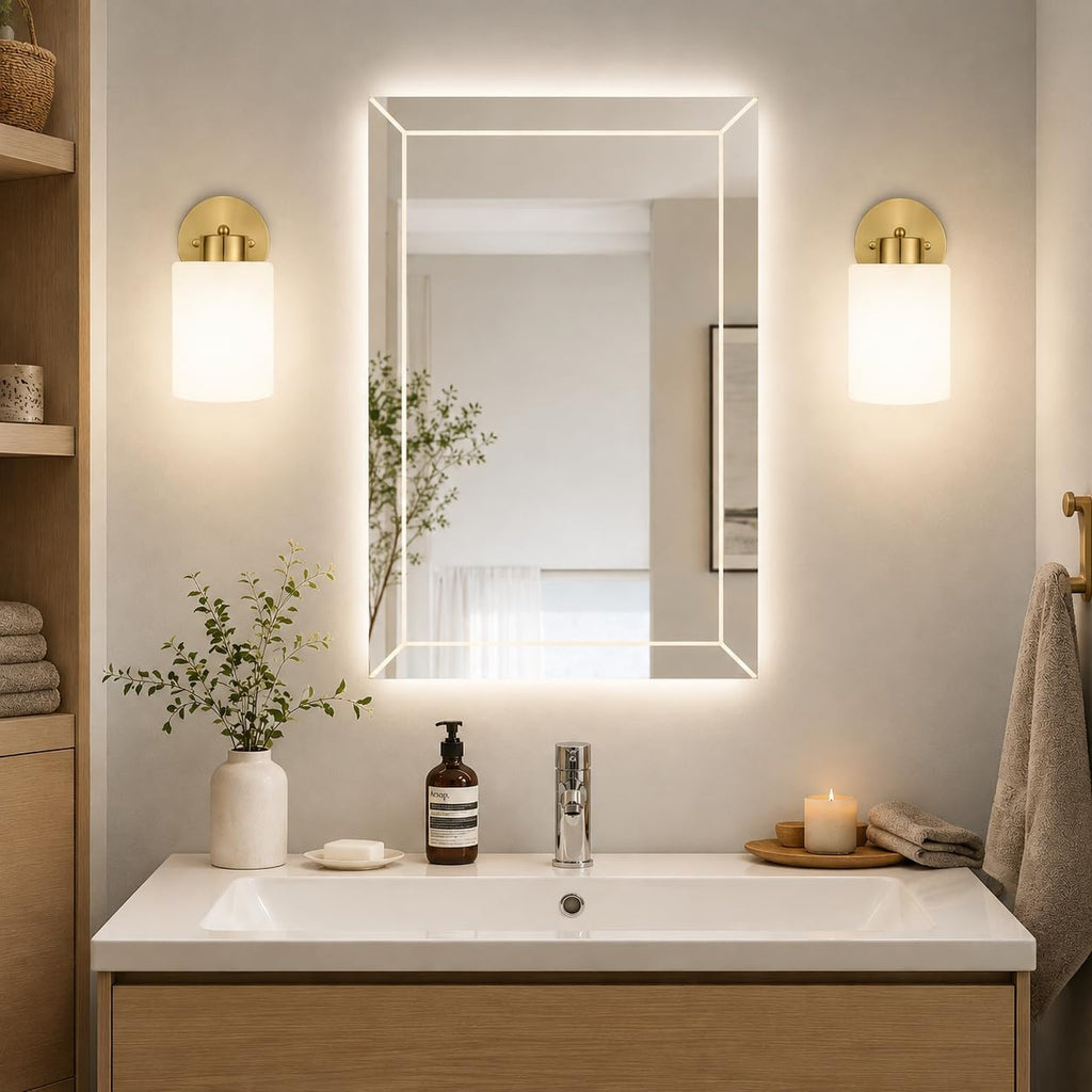 Gold Glass Bathroom Wall Sconces Set
