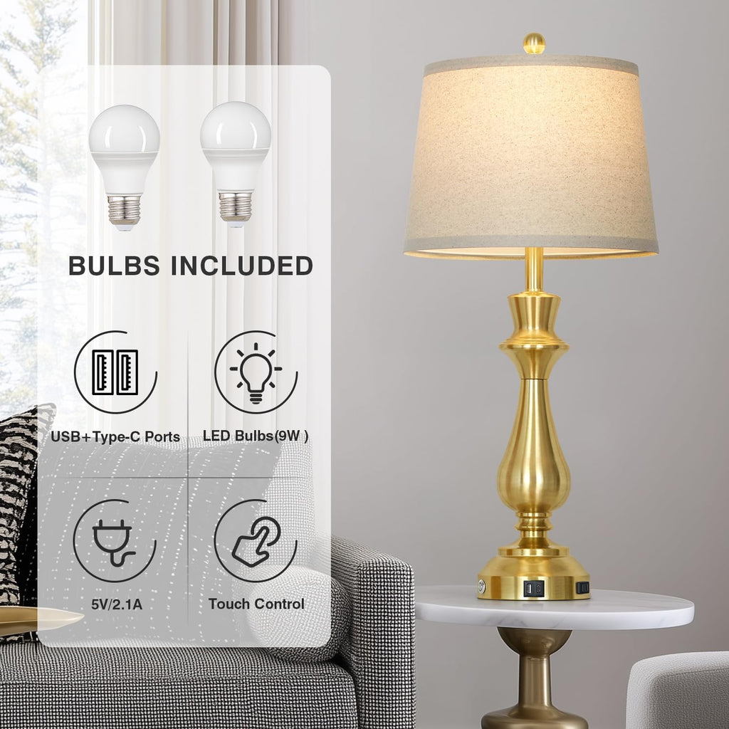 Dimmable Gold USB Table Lamps Set