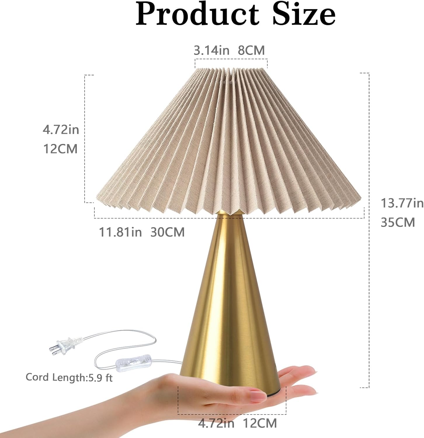 Pleated Gold Small Table Lamp