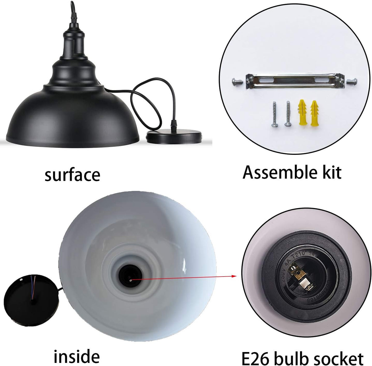 Black Dome Metal Pendant Lights Set