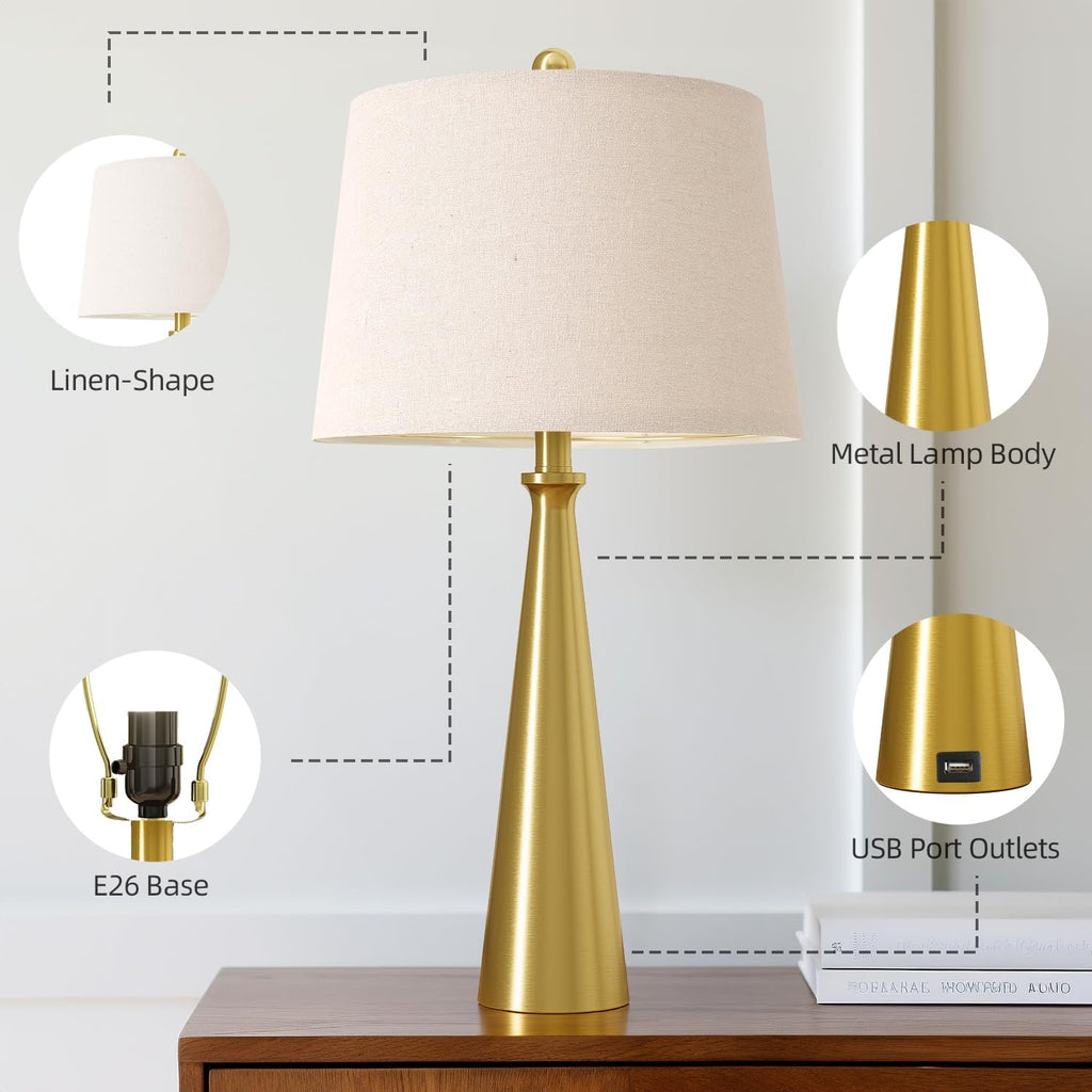 Modern Gold USB Table Lamps Set