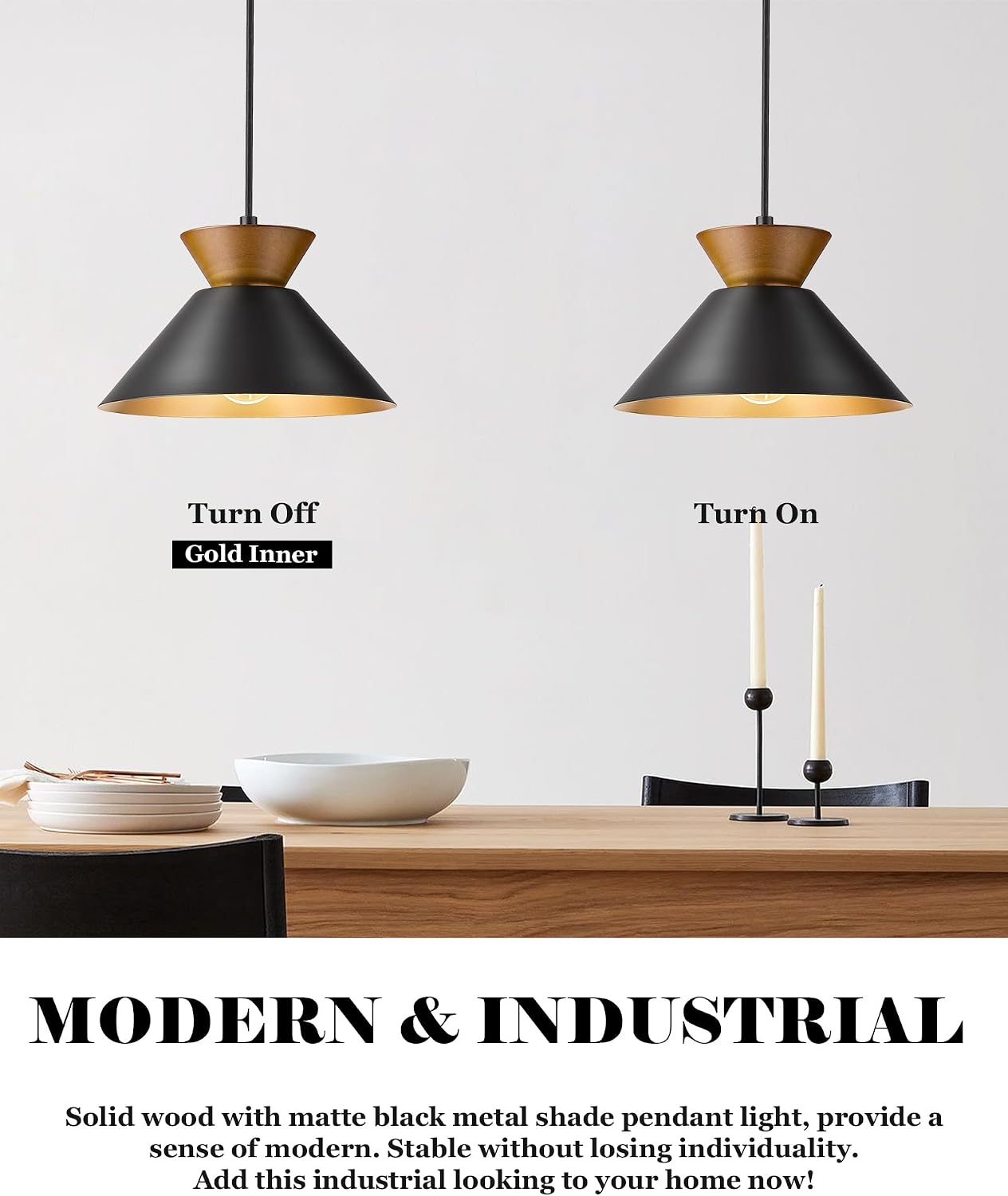 Wood Black Gold Pendant Light Fixture