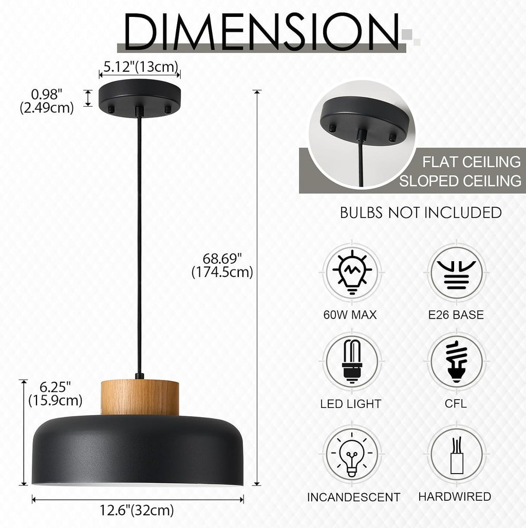 Black Wood Kitchen Pendant Light Fixture