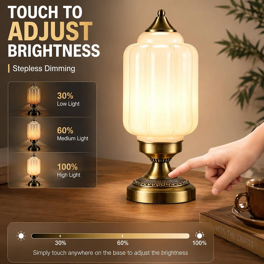 Vintage Brass Glass Shade Table Lamp