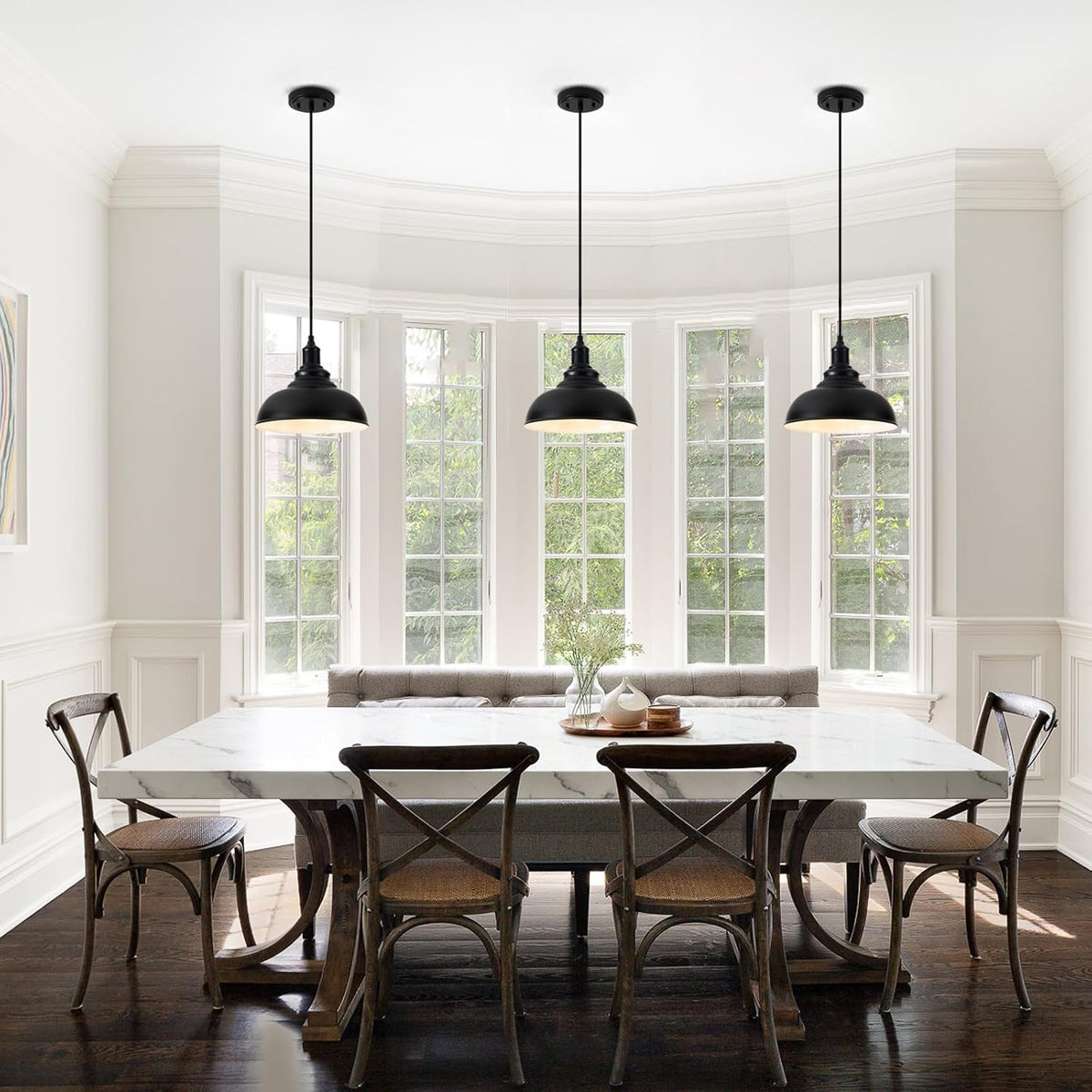 Black Farmhouse Dome Pendant Lights 3 Pack