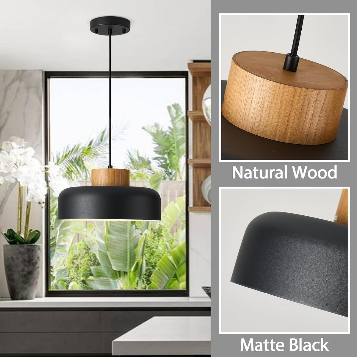 Black Wood Kitchen Pendant Light Fixture
