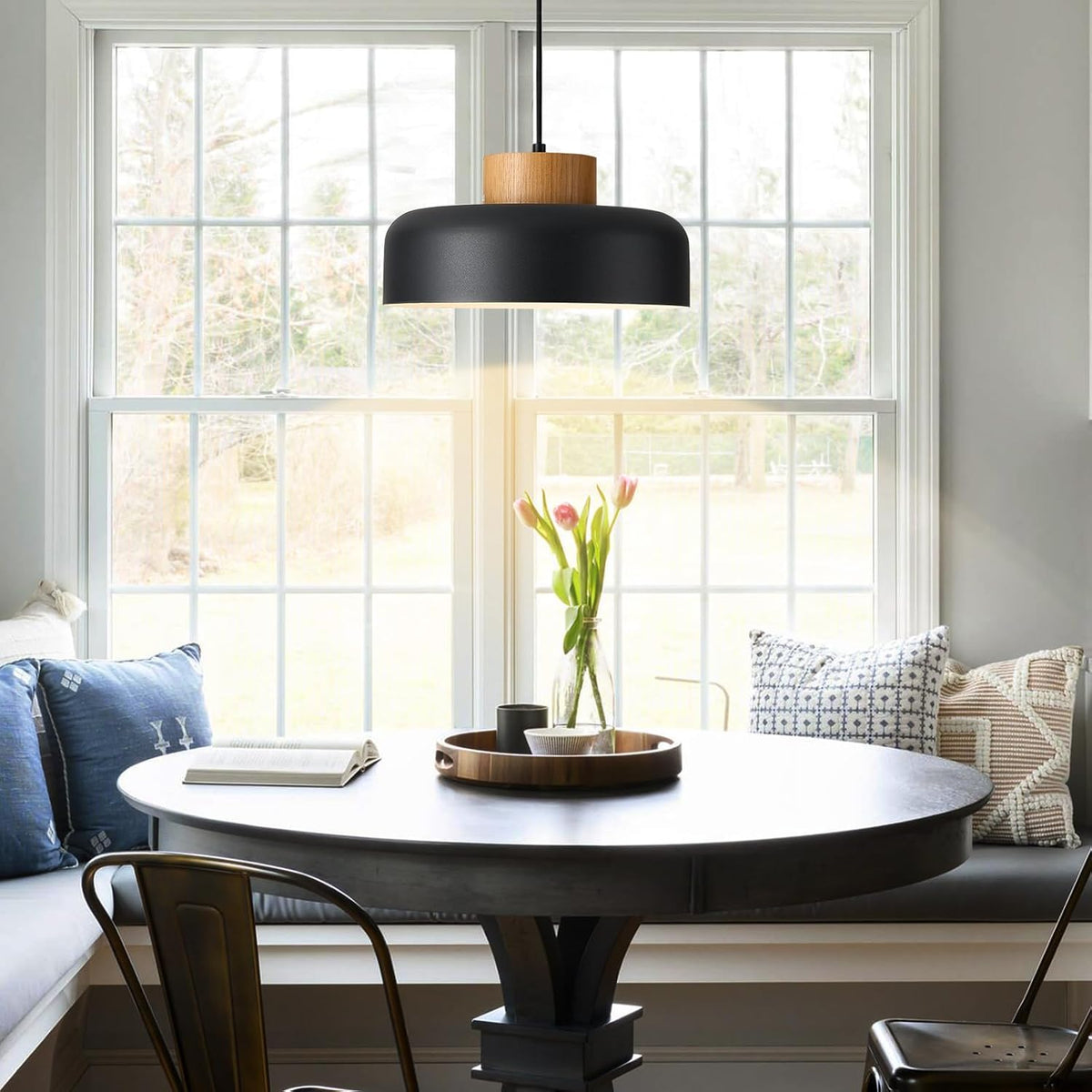 Black Wood Kitchen Pendant Light Fixture