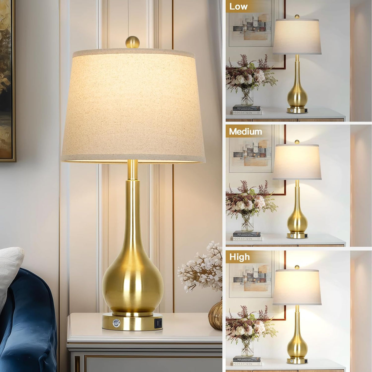 Touch Dimmable Gold Table Lamps Set