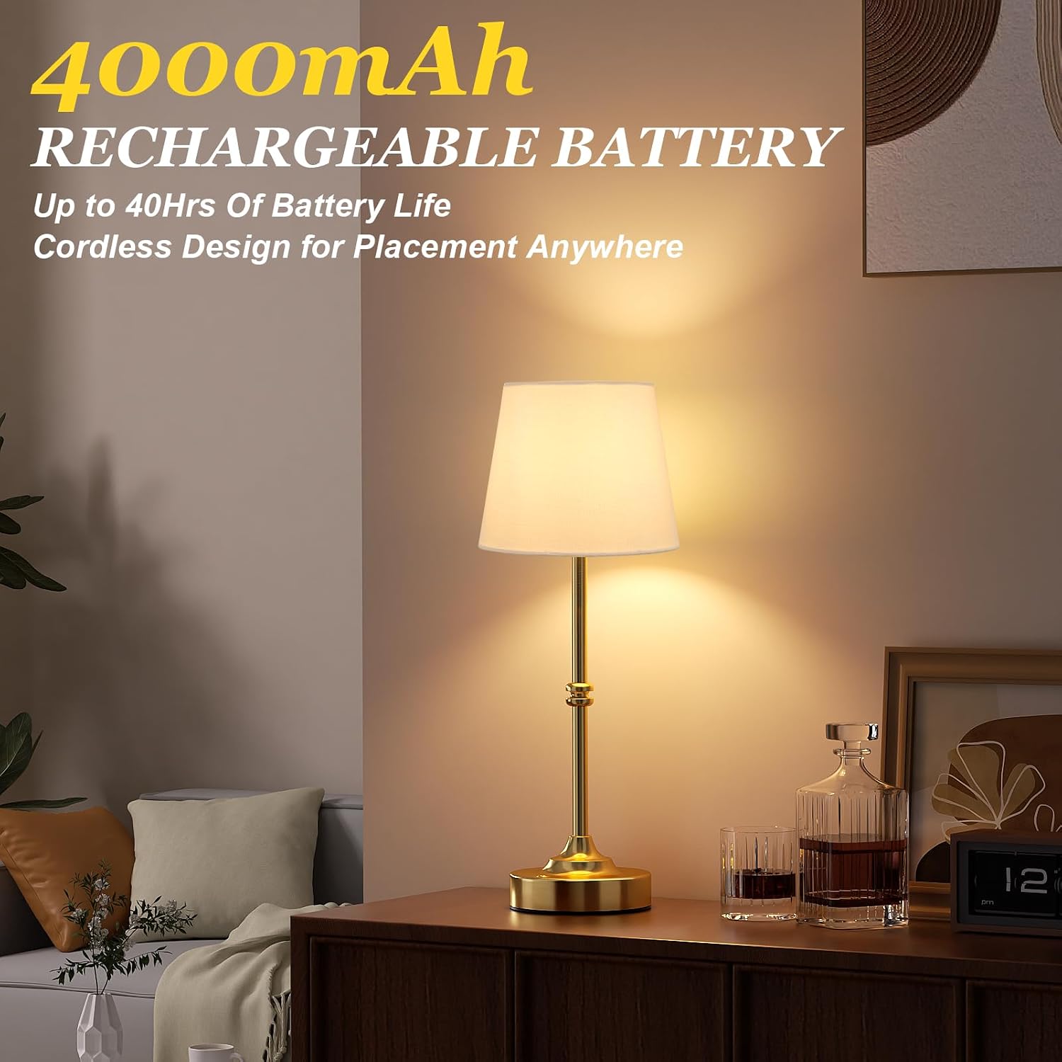 Rechargeable Brass Cordless Table Lamp