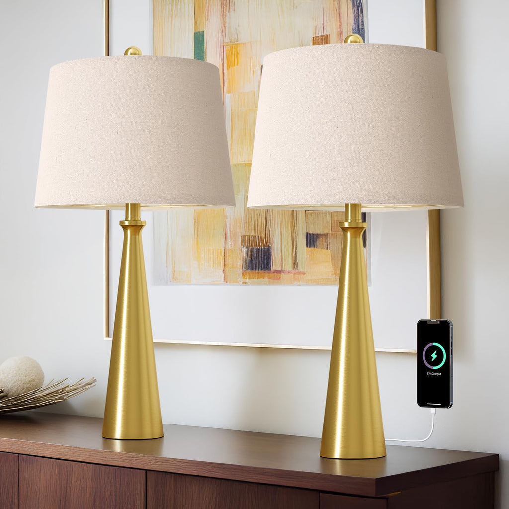 Modern Gold USB Table Lamps Set