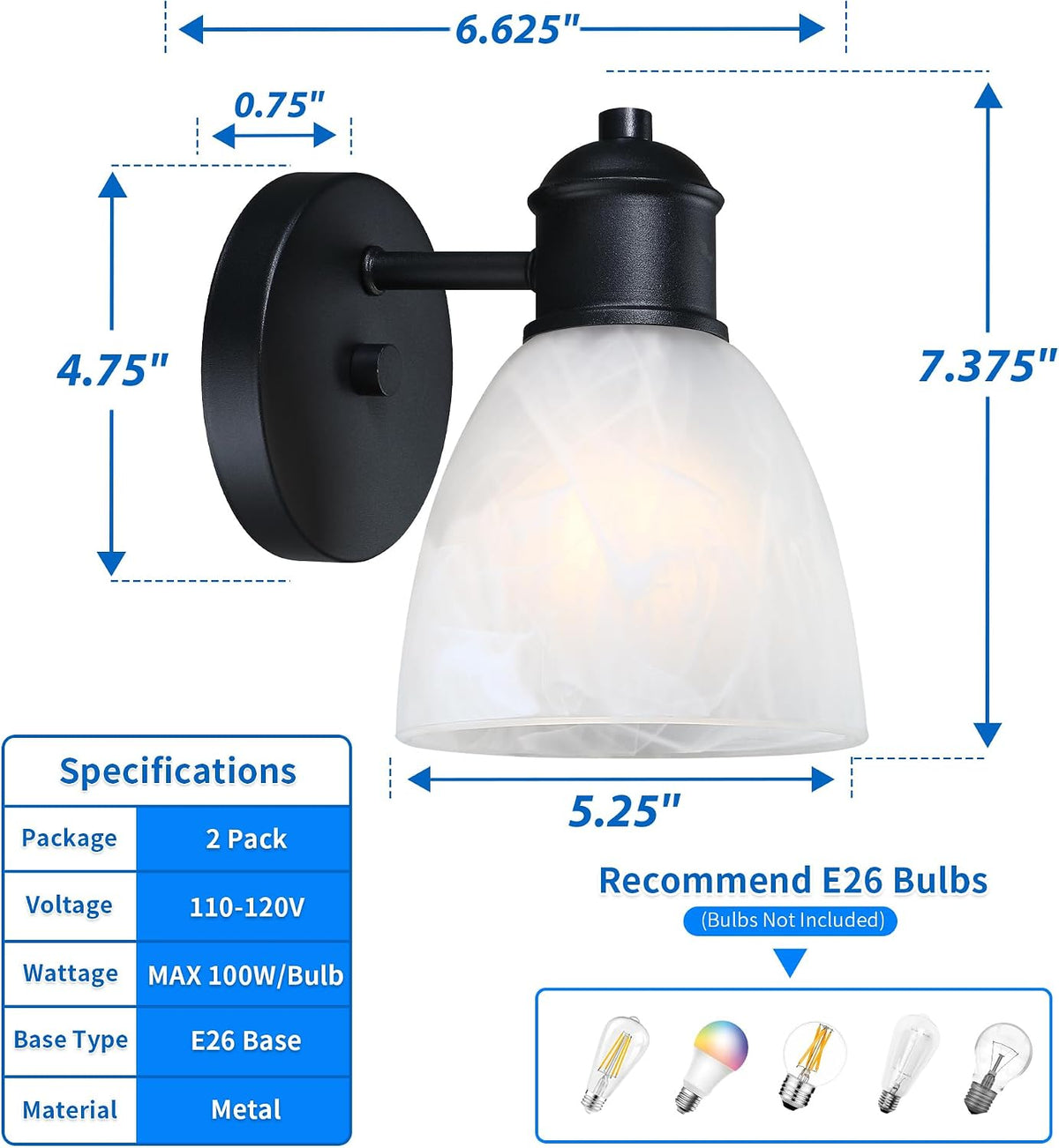 Matte Black Bathroom Wall Sconces Set