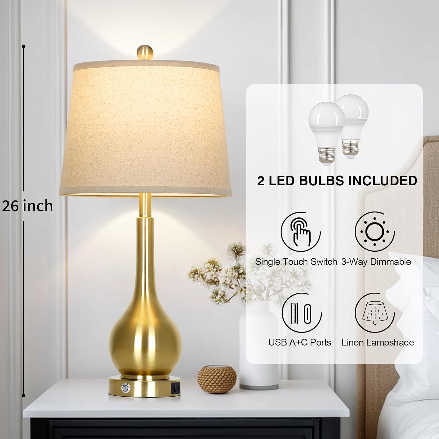 Touch Dimmable Gold Table Lamps Set