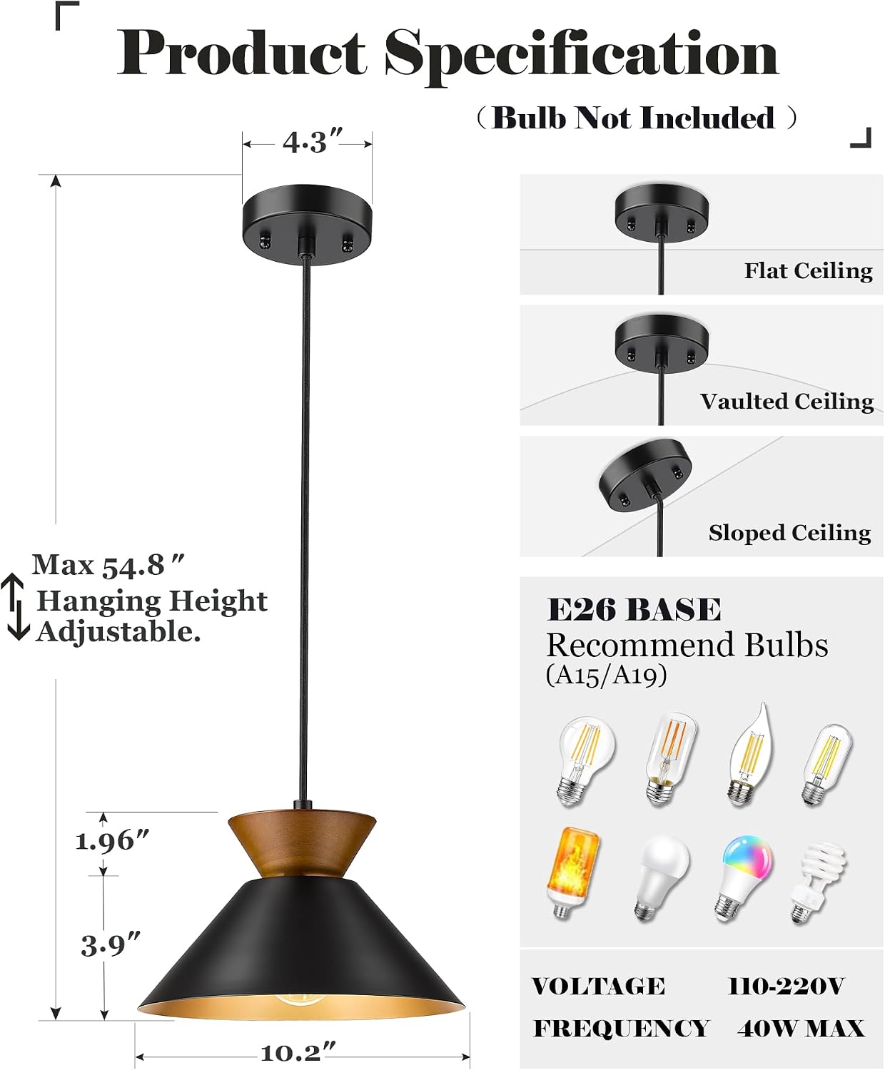 Wood Black Gold Pendant Light Fixture