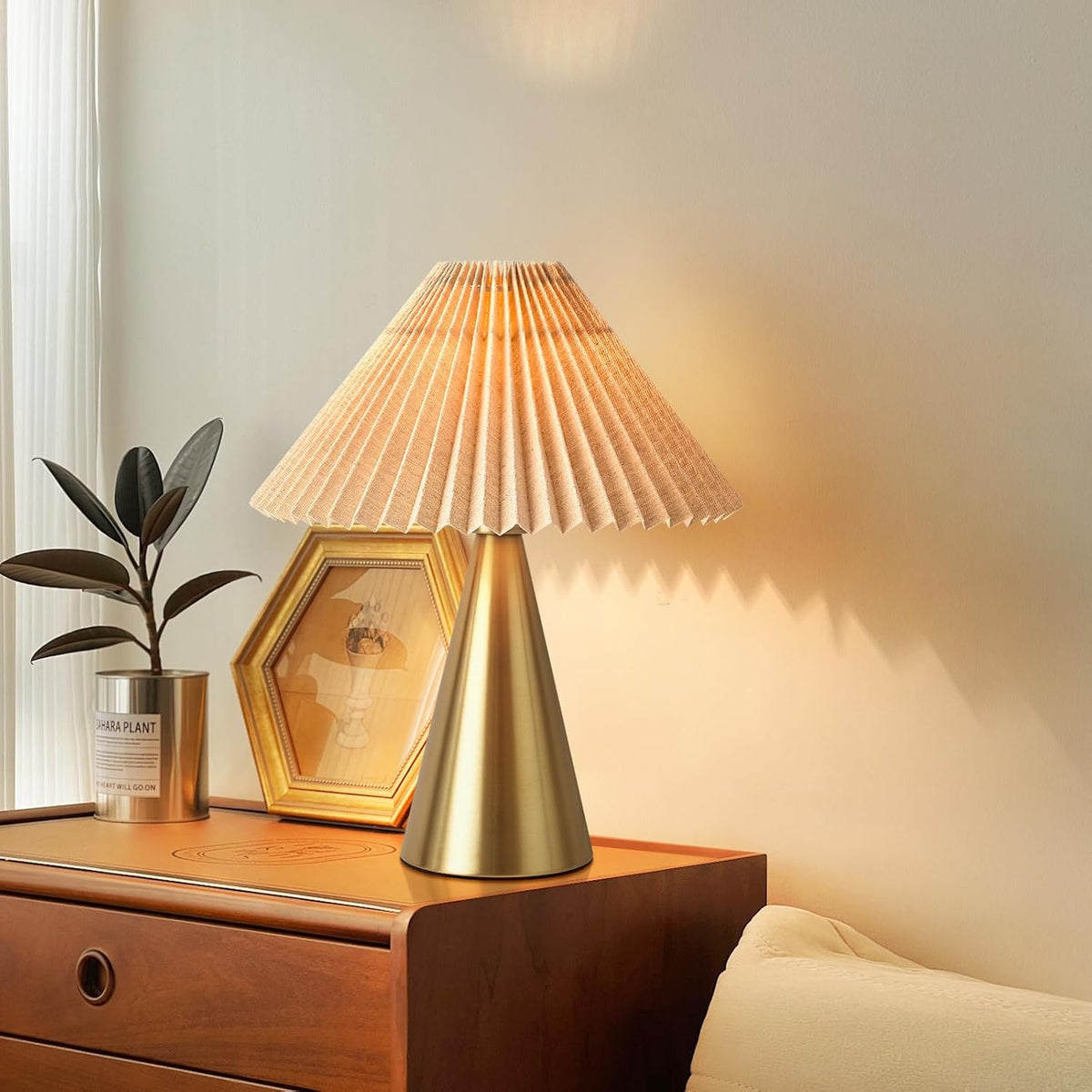 Pleated Gold Small Table Lamp