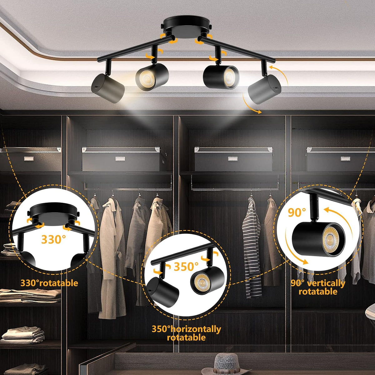 Black LED Ceiling Track Lighting Fixtures
