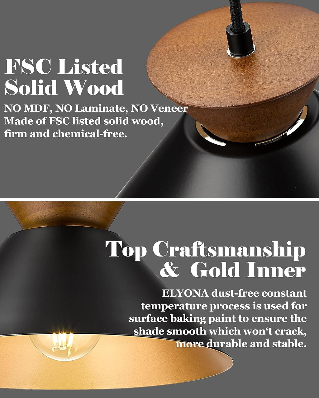 Wood Black Gold Pendant Light Fixture