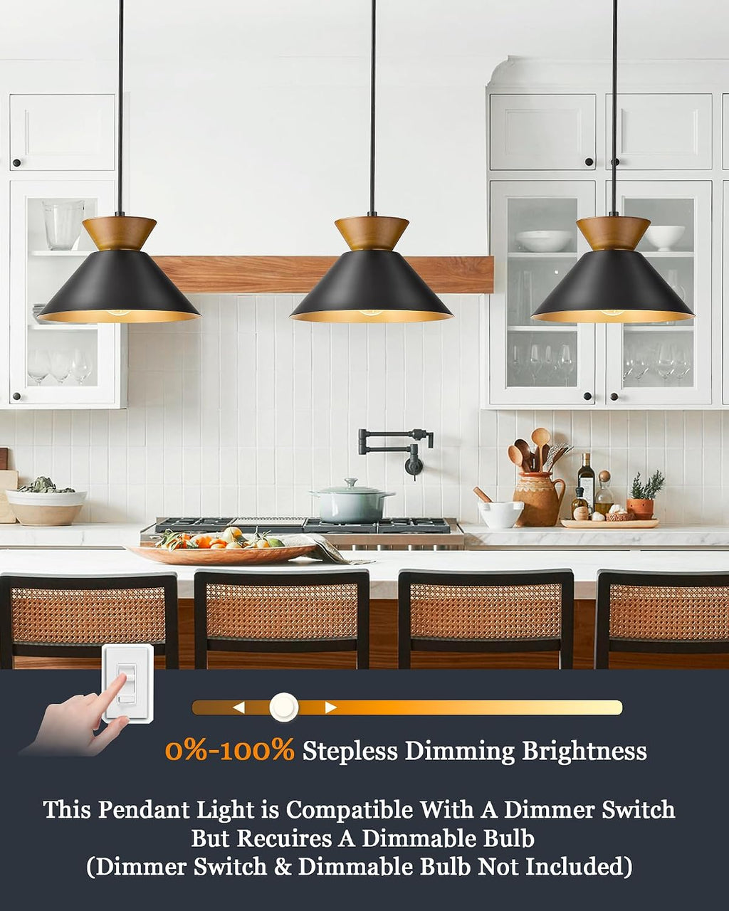 Wood Black Gold Pendant Light Fixture