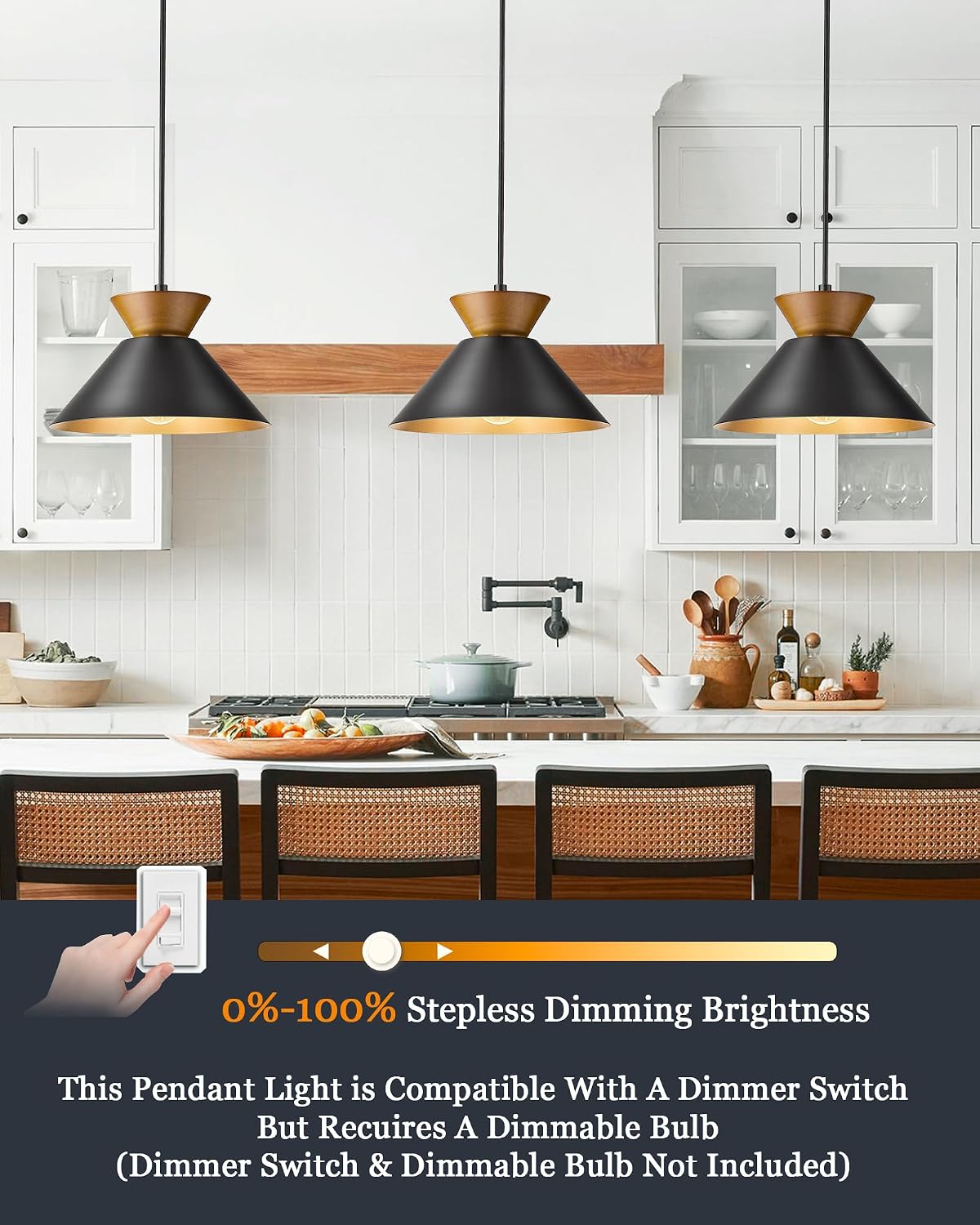 Wood Black Gold Pendant Light Fixture