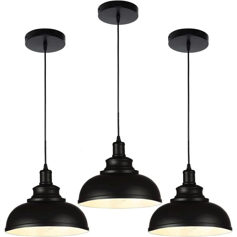 Black Dome Metal Pendant Lights Set