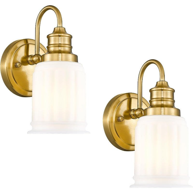 Brushed Gold Glass Wall Sconces Set